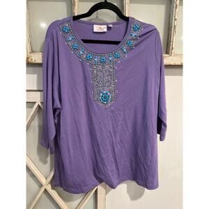 The Quacker Factory size 2X purple jersey top with embellishments